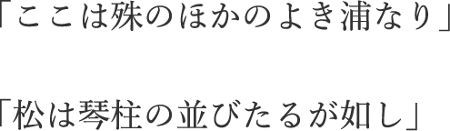 「ここは殊のほかのよき浦なり」「松は琴柱の並びたるが如し」